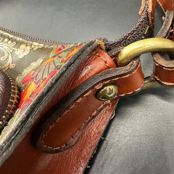 Patricia Nash Floral Leather Shoulder Bag Adjustable Strap Gray Red Crossbody - Picture 10 of 13